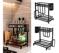 WODFARR Étagère Extensible en métal,Organisateur de Cuisine à Deux Niveaux, Étagère de Cuisine Extensible,Organiseur réglable,Étagère à épices (D,34 * 21 * 41.7cm Noir)