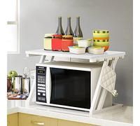 WODFARR Étagère Stable en Bois pour Four à Micro-Ondes avec Crochets, Support Micro Onde à 2 Niveaux, Support d'étagère de Cuisine-étagère de Rangement de comptoir de Cuisine 57 * 38 * 38cm Blanc