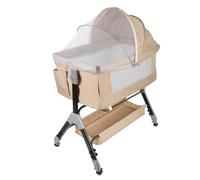 WODFARR Lit Bébé Berceau Cododo pour Bébé 0-36 Mois, Hauteur Réglable Lit Cododo avec Matelas, Panier de Rangement, Table à Langer,Pieds en Y,104 * 52 * 103-115cm (Beige)