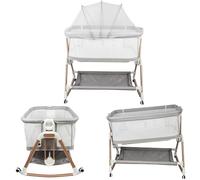 WODFARR Lit Bébé Cododo,Berceau Cododo Bébé, Hauteur à Six Vitesses, couffin à roulettes Pliable 2 en 1, lit bébé, Tissu Gris + châssis doré, 90 * 60 * 90-115cm