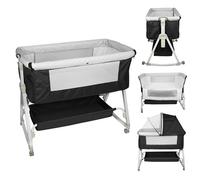 WODFARR lit Bebe evolutif, Lit Bébé Cododo pour Les Bébés de 0 à 36 Mois,Berceau Cododo,Matelas et Moustiquaire.95 * 50 * 98-110cm, Noir