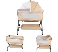 WODFARR lit Bebe evolutif, Lit Bébé Cododo pour Les Bébés de 0 à 36 Mois,Berceau Cododo,Matelas et Moustiquaire.104 * 52 * 100-110cm, Beige