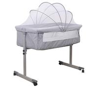 WODFARR Lit Cododo 2 en 1, Berceau Bébé Portable avec Matelas Amovible, Hauteur Réglable, Moustiquaire et Roues Verrouillables, pour Nouveau-né, 0-6 Mois (96x58x109 cm - Gris)