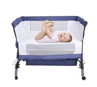 WODFARR Lit Cododo 2 en 1, Lit pour Nouveau-né, 0-6 Mois, 4 Niveaux de Réglage en Hauteur, Berceau Bébé avec Matelas Confortable, Couffin, Moustiquaire (105x52x103-115 cm - Bleu Marine)