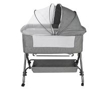 WODFARR Lit Cododo 2 en 1, Lit pour Nouveau-né, 0-6 Mois, 4 Niveaux de Réglage en Hauteur, Berceau Bébé avec Matelas Confortable, Couffin, Moustiquaire (105x52x103-115 cm - Lin Gris)