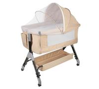 WODFARR Lit Cododo 2 en 1, Lit pour Nouveau-né, 0-6 Mois, 4 Niveaux de Réglage en Hauteur, Berceau Bébé avec Matelas Confortable, Couffin, Moustiquaire (105x52x103-115 cm - Beige)