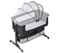 WODFARR Lit Cododo Bébé 2 en 1, Berceau Cododo avec Matelas et Moustiquaire, Berceau Bébé, Capacité de Charge 50KG, Réglage de la Hauteur (93 * 57 * 71-88cm, Noir)
