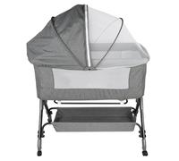WODFARR Lit Cododo, Berceau,Berceau 2 en 1, Moustiquaire, Panier de Rangement,Hauteur réglable sur 4 Niveaux, Roues 360º, 104 * 52 * 100-110cm (Lin Gris)