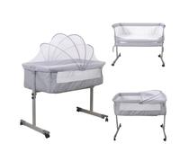 WODFARR Lit d'appoint pour bébé, lit d'appoint avec 4 roues et moustiquaire, berceau pour nourrisson/nouveau-né, hauteur réglable et réglage de l'inclinaison du matelas, 96 x 57 x 77 cm, gris