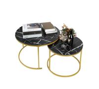 WODFARR Lot de 2 Tables Basses Gigognes Rondes 50/70 CM en Métal Design Industriel Tables Gigognes pour Salon, Chambre, Balcon, Bureau (Noir et Or, 70x70x45cm)