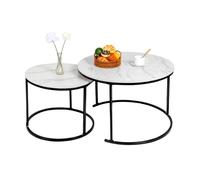 WODFARR Lot de 2 Tables Basses Gigognes Rondes 50/70 CM en Métal Design Industriel Tables Gigognes pour Salon, Chambre, Balcon, Bureau (Noir et Blanc, 70x70x45cm)
