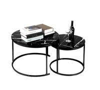 WODFARR Lot de 2 Tables Basses Gigognes Rondes 50/70 CM en Métal Design Industriel Tables Gigognes pour Salon, Chambre, Balcon, Bureau (Noir, 70x70x45cm)