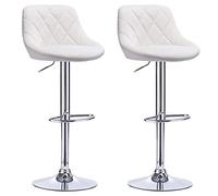 WODFARR Lot de 2 tabourets de Bar avec Assise en Cuir rembourrée, Hauteur réglable avec Coussin, Base chromée-PU-c,Blanc