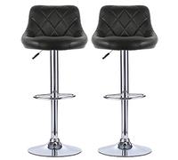WODFARR Lot de 2 tabourets de Bar avec Assise en Cuir rembourrée, Hauteur réglable avec Coussin, Base chromée-PU-c,Noir
