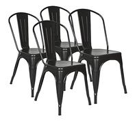 WODFARR Lot de 4 Chaises de Salle à Manger Empilables en Métal Style Industriel Vintage, Chaise Bistrot Chaise de Cuisine pour Bar, Café, Restaurant, Jardin 43x46x85 cm (Noir-4pcs)