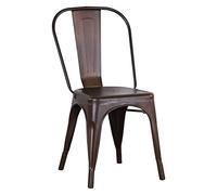 WODFARR Lot de 4 chaises en fer avec dossier, design industriel en métal, empilables, chaises de jardin, chaises de bistrot, 85 x 45 x 45 cm, noir/gris/rouille