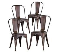 WODFARR Lot de 4 Chaises Salle Manger Industrielles, Chaise Bistrot Metal, Chaise Cuisine avec Dossier, Ensemble de Chaises Empilables pour Salon, Cuisine, Salle à Manger, Jardin-Rouille