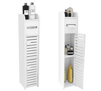WODFARR Meuble Toilettes WC Rangement,Petit Meuble de Rangement pour Toilettes,Meuble Salle de Bain,Étagère Réglable, Pieds Résistant à l’Eau, Petits Espaces (17 * 15 * 78cm)