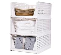 WODFARR Organisateur Armoire 3 Pcs Tiroir Empilable pour Rangement Dressing en Plastique Boîtes de Rangement pour Armoire et Dressing (Blanc, 33.5x42.5x55.5 cm)
