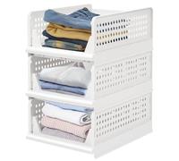 WODFARR Organisateur Armoire Vetement 3 Pcs Organisateur Tiroir Empilable Rangement Dressing Organisateur Plastique Boîtes de Rangement pour Armoire et Dressing (Blanc, 33.5x43x43.5 cm)
