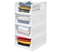 WODFARR Organisateur Armoire Vetement 4 Pcs Organisateur Tiroir Empilable Rangement Dressing Organisateur Plastique Boîtes de Rangement pour Armoire et Dressing (Blanc, 33.5x43x58 cm)