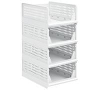 WODFARR Organisateur Tiroir et Armoire Pliable, Rangement Dressing Empilable, Boîte de Rangement Placard pour Salle de Bain, Cuisine, Buanderie, Blanc-33.5 * 43 * 56cm