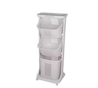 WODFARR Panier à Linge Mobile 3 Niveaux, Corbeille à Linge Sale, Rangement 3 Compartiments, Amovibles, 44x33x110 cm