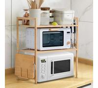 WODFARR Support à Micro-Ondes en Bambou, Etagere Rangement Cuisine avec 4 Crochets et Support de Planche à Découper, Etagère de Four, Porte-épices (Couleur Bois-3 Couches, 52x37x65 cm)
