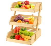 WODFARR Support de Corbeille à Fruits en Bambou 3 étages Support pour Le Rangement des Légumes, du Pain dans la Cuisine, Panier à Fruit (Couleur Bois-3 Couches, 30x33x41cm)