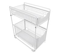 WODFARR Support de rangement de cuisine à 2 niveaux, pour dessous d'évier, coulissant, supports, pour la cuisine,37.4 * 26.5 * 44cm, blanc