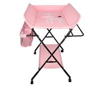 WODFARR Table à Langer Pliante avec Panier de Rangement, Plan a Langer Pliable et Portable,Barrière de sécurité, mousquetons, Impression de Girafe, Ruban de Mesure de la Hauteur-Rose