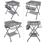 WODFARR Table à Langer Pliante avec Panier de Rangement, Plan a Langer Pliable et Portable,Barrière de sécurité, mousquetons, Impression de Girafe, Ruban de Mesure de la Hauteur-Gris