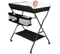WODFARR Table à Langer Pliante avec Panier de Rangement,Table à Langer, Pliable et Portable, Tissu PVC+Oxford imperméable Réglage de la Hauteur à 4 Vitesses, B-Noir