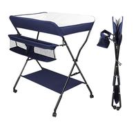 WODFARR Table à Langer Pliante avec Panier de Rangement,Table à Langer, Pliable et Portable, Tissu PVC+Oxford imperméable Réglage de la Hauteur à 4 Vitesses, B-Bleu Marine