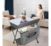 WODFARR Table à Langer Pliante, Table à Langer avec Panier de Rangement, Ceinture de sécurité et 4 Roues avec Frein, réglable en Hauteur, 80 x 63 x 93-99cm,E, Gris Foncé