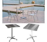 WODFARR Table Basse carrée/Ronde en Aluminium pour extérieur,Table de Bar bistrot Pliable Ø60 cm Hauteur réglable 70 cm / 110 cm 2en 1 en Aluminium Mange,Plateau en Acier Inoxydable (Carrée)