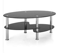 WODFARR Table Basse en Trempé Verre Simple et élégante, Salon avec Pieds en Métal, 90 * 50 * 43cm, Noir