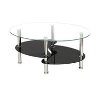 WODFARR Table Basse Salon, Meuble de Salon en Verre Trempé, Cadre en Acier, Table Basse Ovale pour Chambre à Coucher, Bureau (Transparent, 90x50x43cm)