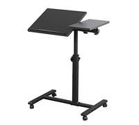 WODFARR Table d'appoint légère, de lit médicalisé,Bureau Informatique, Bureau Gaming, Roulante Canapé pour Ordinateur Portable Hauteur Pliante avec 4 roulettes,Relevable, MDF+Acier (Noir)