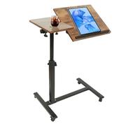 WODFARR Table de Lit a Roulette, Table pour Ordinateur Portable Réglable en Hauteur, Bureau Debout Mobile Computer Desk, Bureau Informatique pour Chambre, Salon (Brun, 60x34.5x58/90 cm)