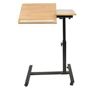 WODFARR Table de Lit a Roulette, Table pour Ordinateur Portable Réglable en Hauteur, Bureau Debout Mobile Computer Desk, Bureau Informatique pour Chambre, Salon (Couleur Bois, 60x34.5x58/90 cm)
