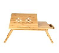 WODFARR Table de lit Pliable,Petite Table en Bambou pour Ordinateur Portable,pour Gaucher et Droitier, Plateau Ajustable,Trous d’aération-66 * 35 * 30cm