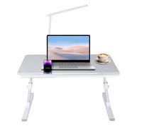WODFARR Table de Lit pour Ordinateur Portable avec Lampe LED, Angle Réglable en Hauteur, Table de lit Pliable avec Tiroir, Butoir pour Lap, Fente pour Tablette (Gris, 60x40x40 cm, Lampe de Table)