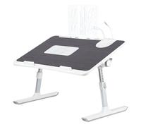 WODFARR Table de Lit pour Ordinateur Portable, Pliable, Réglable en Hauteur et Angle, Plateau avec Tiroir/Refroidisseur PC, pour Canapé/Sol,60x40x40 cm-Noir