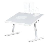 WODFARR Table de Lit pour Ordinateur Portable, Réglable en Hauteur, Plateau de Lit, Pliable, inclinable avec Refroidisseur/Ports USB,pour Canapé/Bureau/Sol,60 * 40 * 26-39cm,Gris