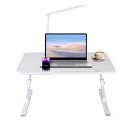 WODFARR Table de Lit pour Ordinateur Portable, Support Réglable en Hauteur et Angle, Platede Lit avec Tiroir et Ports USB, Ventilation, Pliable, Inclinable, 60x40x40 cm (Lampe de Table, Blanc, XL)