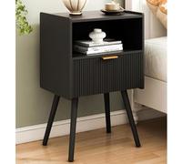 WODFARR Table de Nuit, Table de Chevet Moderne avec tiroir de Rangement et étagère en Bois Ouverte, pour Le Salon, la Chambre et Les Petits espaces, 1pc,42 * 30 * 65cm,Noir