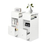 WODFARR Tables de Chevet Étroite, Lot de 2, Tables d’Appoint avec Tiroirs et Compartiment Ouvert, Montage à Gauche ou à Droite, Meuble de Rangement Compacte (Tiroir Simple, Blanc Chaud)