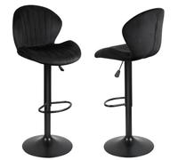 WODFARR Tabourets de Bar, Lot de 2, Chaise de Cuisine, Siège Pivotant à Hauteur Réglable, Matelassé, en Velours, avec Dossier et Repose-Pieds, Salle à Manger, Comptoir (Noir - 2PCS)