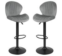 WODFARR Tabourets de Bar, Lot de 2, Chaise de Cuisine, Siège Pivotant à Hauteur Réglable, Matelassé, en Velours, avec Dossier et Repose-Pieds, Salle à Manger, Comptoir (Gris Clair - 2PCS)